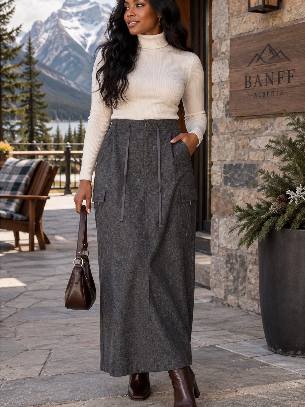 Eddie Bauer Charcoal Gray Maxi Wool-Blend Skirt